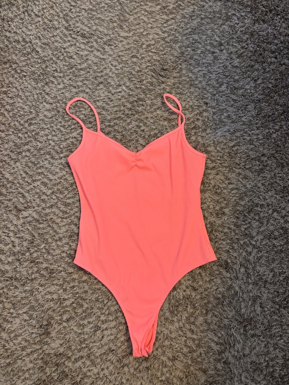 Coral Ribbed V-Neck Spaghetti Strap Bodysuit